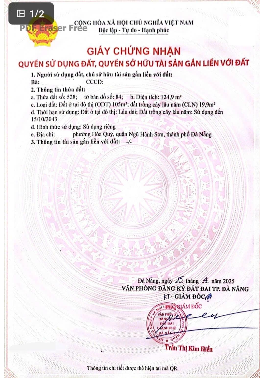 Cần bán gấp bán nhanh lô đất nền 125 m2, hướng Đông-Nam tại Ngũ Hành Sơn - Đà Nẵng, giá 3,12 tỷ