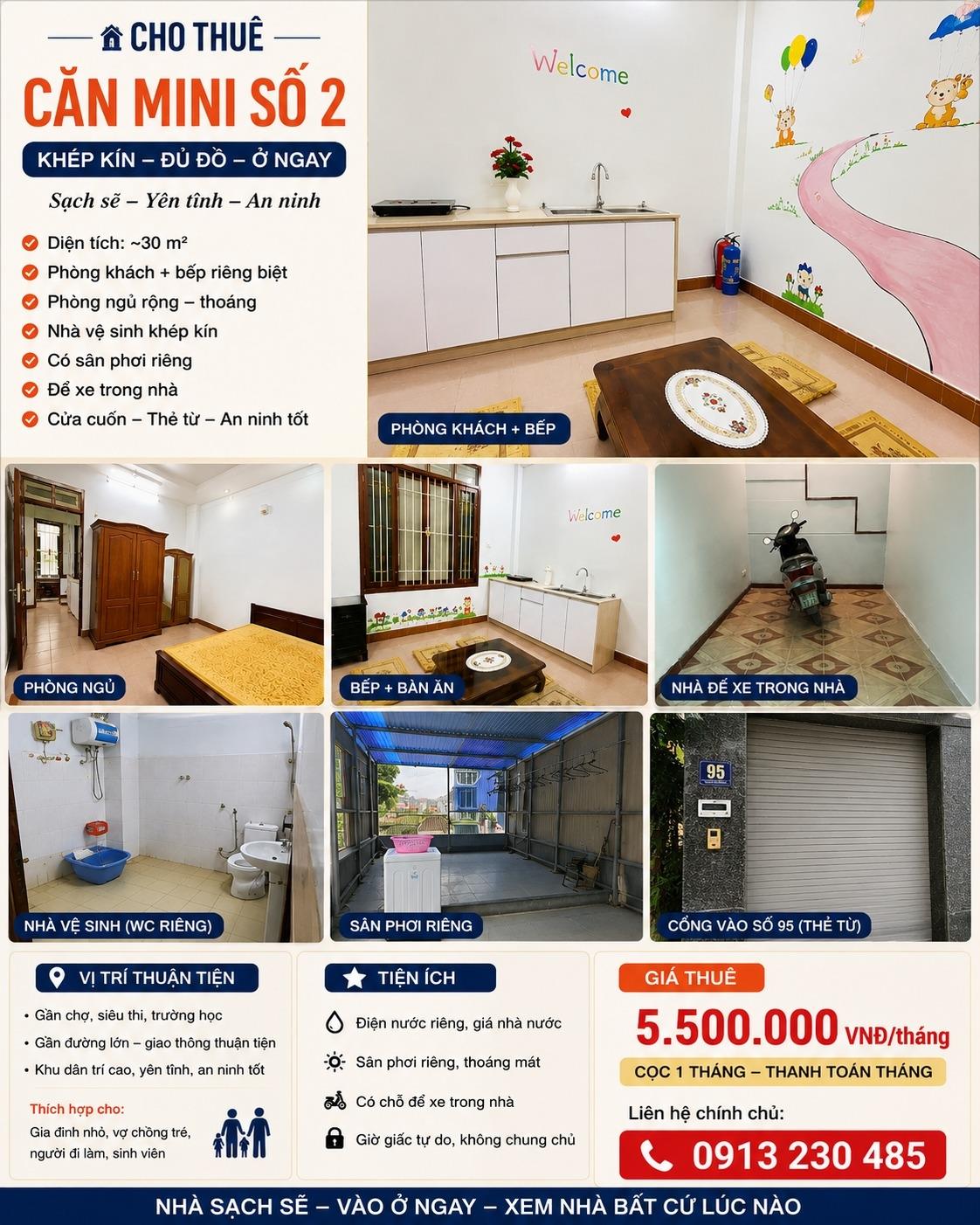 Cho thuê cân hộ mini/phòng trọ khép kín đầy đủ tiện nghi 0913230485