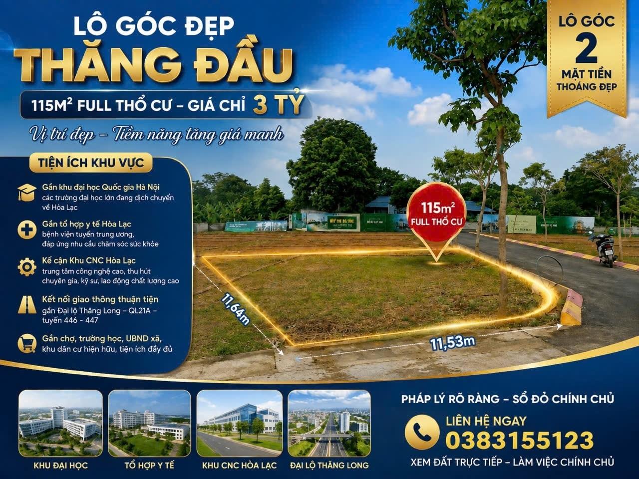 Bán gấp đất 115 m2 tại Xã Hòa Thạch - Quốc Oai - Hà Nội, giá 3,06 tỷ