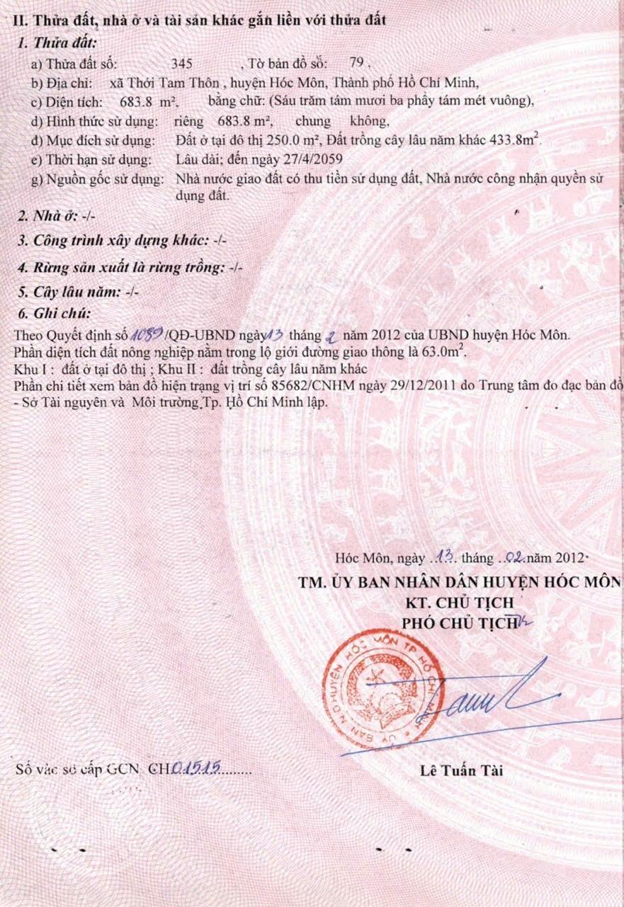 Chuyển nhượng lô đất sổ riêng 683,7999877929688 m2 tại Hóc Môn - TP Hồ Chí Minh, giá 14,9 tỷ
