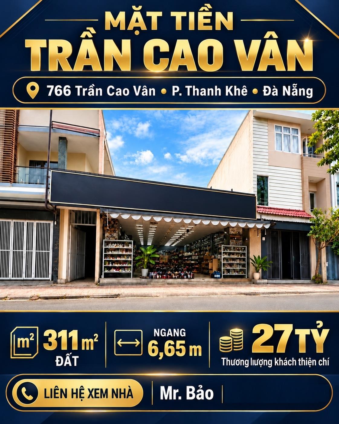 Sở hữu nhà mặt phố đẹp 311 m2, hướng Đông-Nam tại Đường Trần Cao Vân - Thanh Khê, giá 27 tỷ
