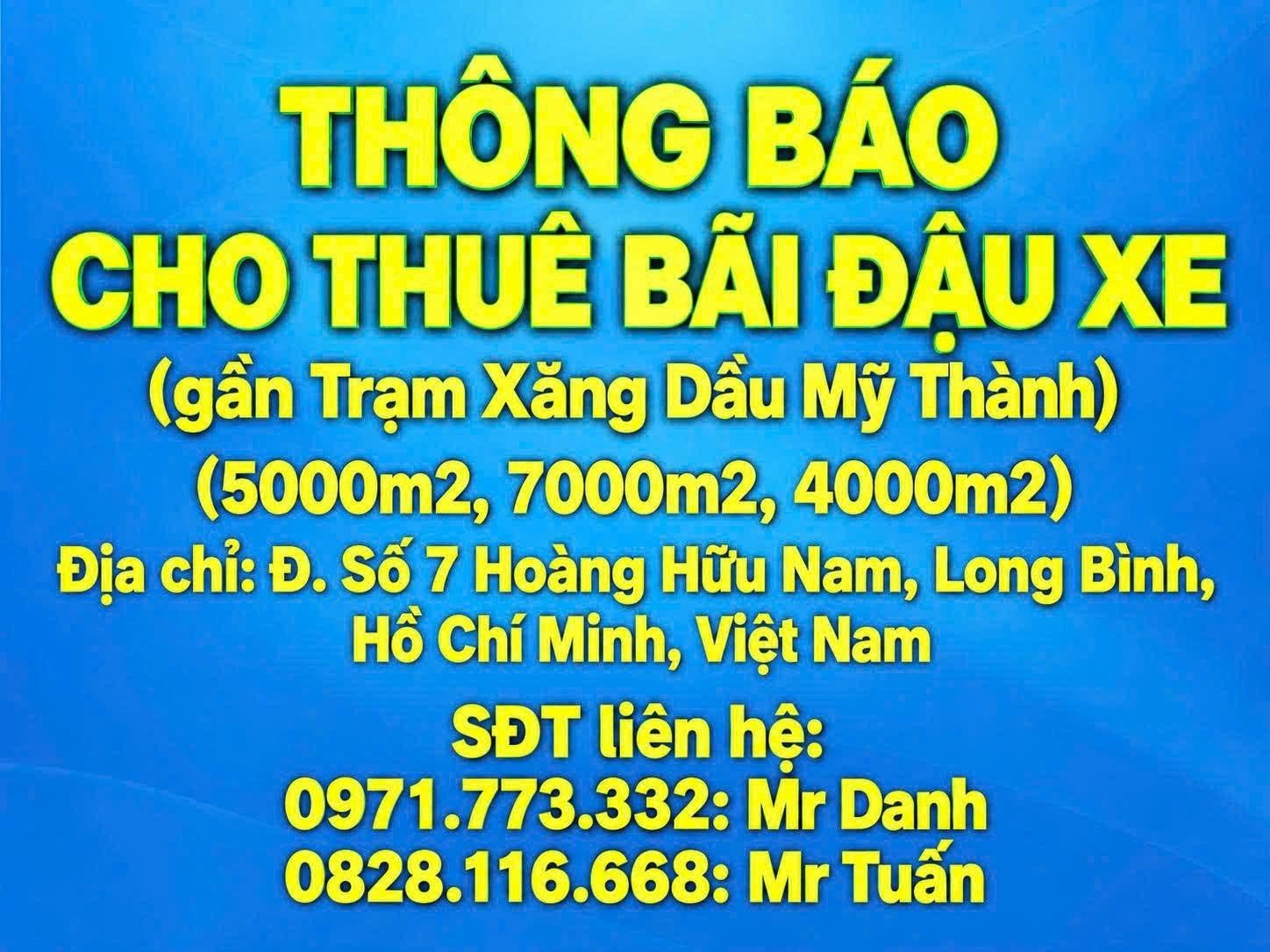 Cho thuê mặt bằng trống, văn phòng, bãi giữ xe tại Đường số 7, Gần trạm xăng dầu Mỹ Thành