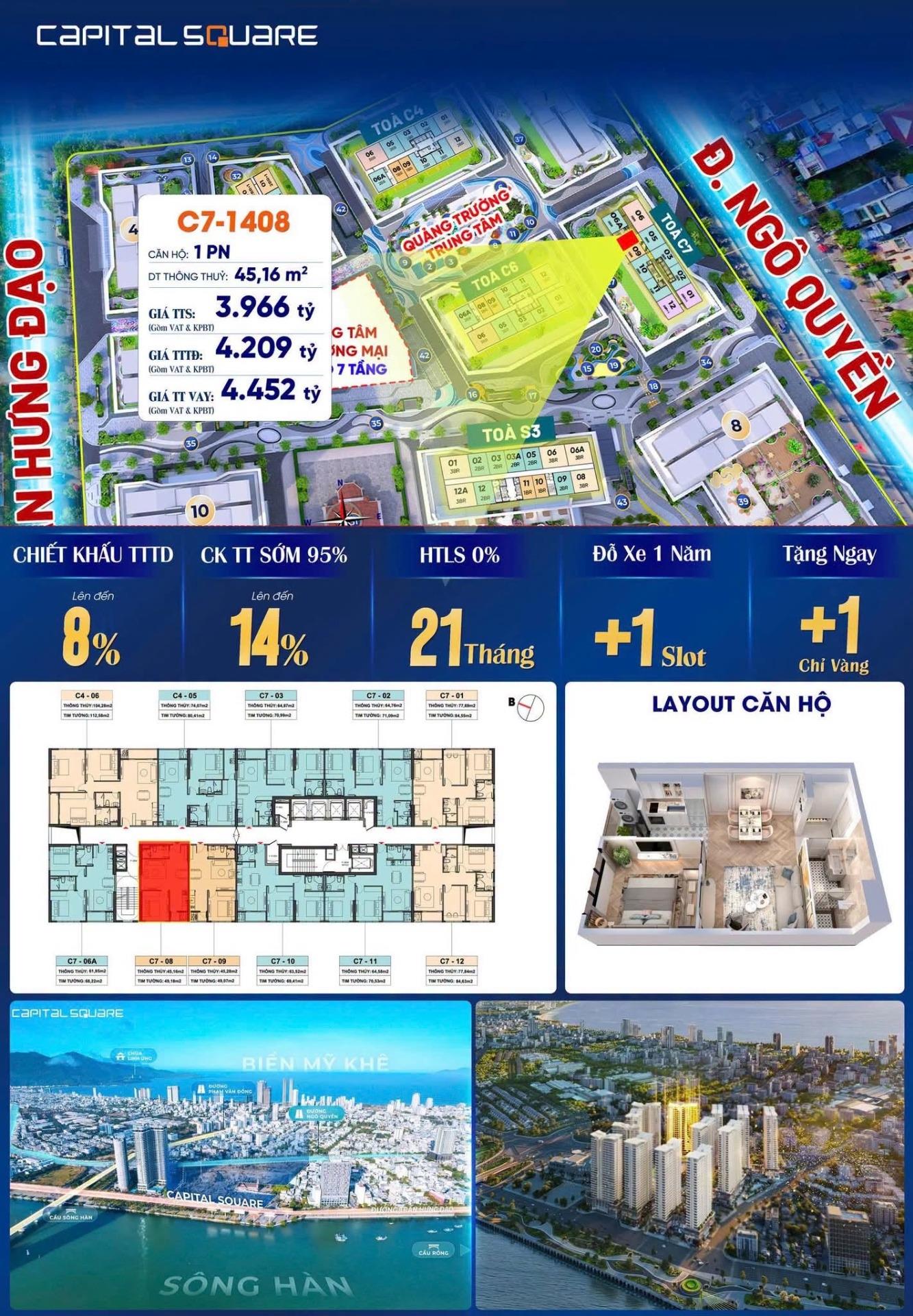 Sở hữu ngay căn hộ chung cư 77 m2, giá 5,3 tỷ tại Đường Trần Hưng Đạo - Sơn Trà - Đà Nẵng